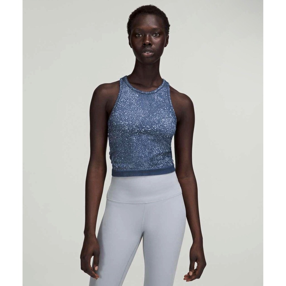 Lululemon Ebb to Street Cropped Racerback Tank Size 6 Distorted Noise Blue